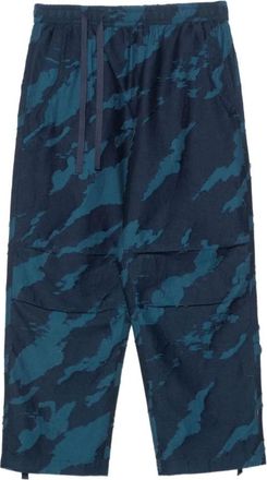 maharishi Wide Trousers, male, Blue, XL, Camouflage Cargo Trousers with Abstract Print