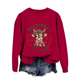 Generic Christmas Jumpers For Women Sweatshirt Highland Cow Print Womens Christmas Jumpers Xmas Jumper Classic Long Sleeve Crew Neck Sweatshirt Xmas Pullover 