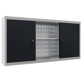 Berkfield Home Wall Mounted Tool Cabinet Industrial Style Metal Grey & Black
