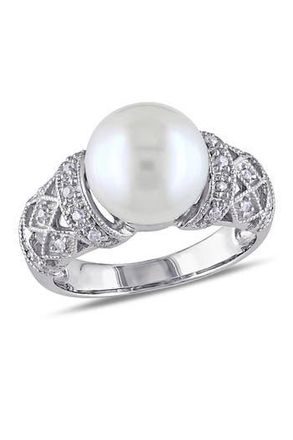 Delmar Sterling Silver 9-9.5mm White Cultured Freshwater Pearl & Diamond Ring - 0.08ct. at Nordstrom Rack, Size 6