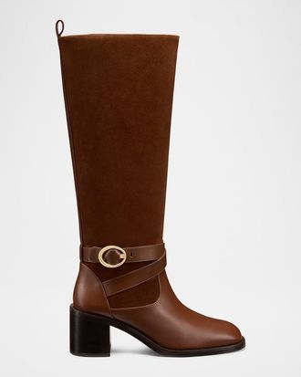 Stuart Weitzman 55mm Benni Mixed Leather Riding Boots