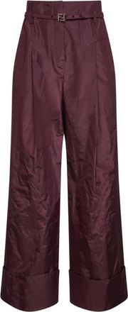 Fendi Wide Broeken - Dames - Wijde Broeken - Paars - XS - Leer - Broeken
