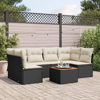 vidaXL Vidaxl - Set De Comedor De Jard&iacute;n 7 Pzas Y Cojines Rat&aacute;n Sint&eacute;tico Negro