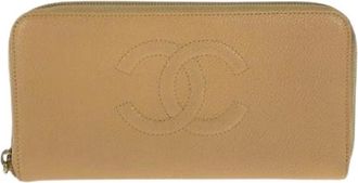 Chanel Pre-owned Wallets, female, Beige, Size: ONE SIZE Pre-owned Coco Mark Caviar Skin Long Wallet