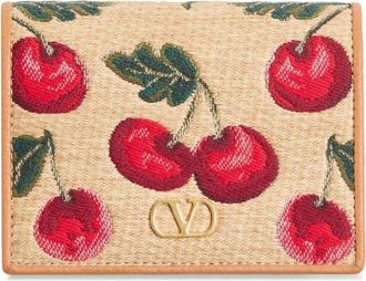 Valentino Garavani VLogo Signature Cherryfic wallet - women - Raffia - One Size - Brown