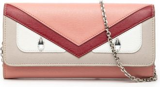Fendi Beige Pink Red Leather Chain/Shoulder Wallet (Pre-Owned)