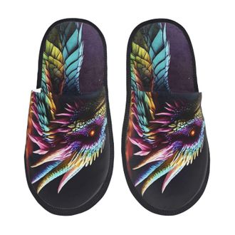 Generic Dragon With Colorful Tail Men Women Slippers Non-Slip Sliders Fuzzy Shoes For Indoor Outdoor Winter L