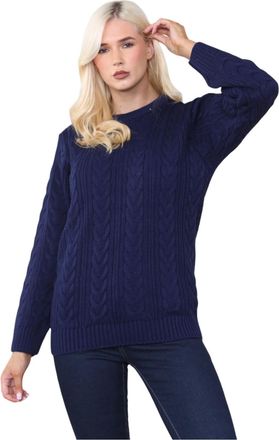 Janisramone Cable Knit Jumper Women, Long Sleeves Knitted Jumpers for Women UK, Chain Link Pattern Crew Neck Ladies Top, Knitwear Women Suitable as Autumn and Win