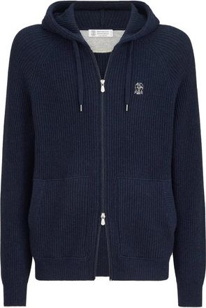 Brunello Cucinelli Cashmere English Rib Knit Hoodie With Logo And Zipper