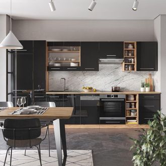 Vicco Mueble De Cocina Fame-line, Antracita Brillo Intenso/roble Dorado El&eacute;ctrico, 355 Cm, Et M&aacute;rmol