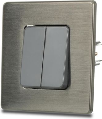 OEM Interruptor De Luz Doble Para Escaleras, Color Gris, Acero Cepillado, Pvd, Color Gris Plomo