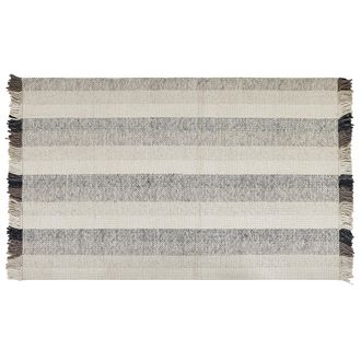 Beliani Alfombra De Lana Blanco Crema Negro Marr&oacute;n 140 X 200 Cm Hecho A Mano Borlas Emirler