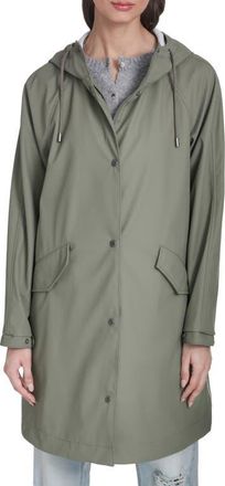 Levi's Water Resistant Hooded Long Rain Jacket in Sage at Nordstrom, Size X-Small