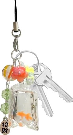 Generic Gold Fish Keychain - Gold Fish Pendant,Simulated Fun Transparent Water Bag Accessories for Jewelry Making Women Men Car Backpack