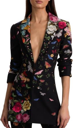 Alice & Olivia Mya Butterfly & Floral Print Blazer in Solar Strength Black at Nordstrom, Size 4