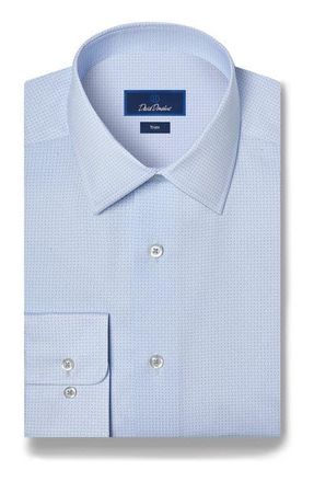 David Donahue Trim Fit Cotton Dress Shirt in Sky at Nordstrom, Size 15.5
