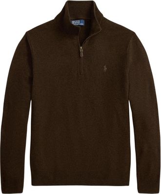 Polo Ralph Lauren Trui met Halve Rits en Opstaande Kraag - Heren - Coltruien - Bruin - 2XL - Wol - Truien & Vesten