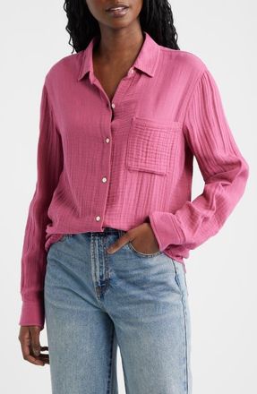 Rails Ellis Organic Cotton Gauze Button-Up Shirt in Dark Rose at Nordstrom, Size Xx-Large