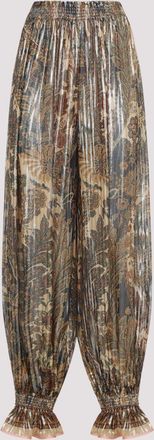 Valentino Garavani Beige Metallic Voyage Pleated Wide-leg Pants