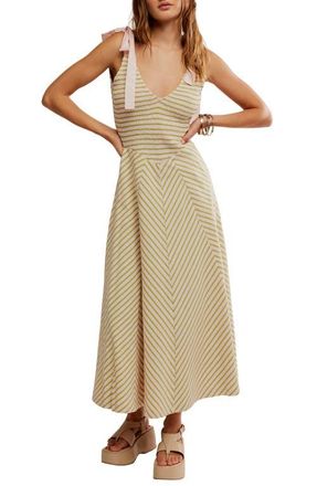 Free People Cecelia Stripe Tie Shoulder Midi Dress in Palma Combo at Nordstrom, Size X-Large