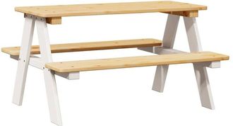 vidaXL Childrens Table with Benches IRUN White 90x79.5x50cm Solid Wood vidaXL
