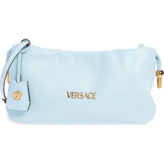 Versace Mini Logo Leather Handbag in Pastel Blue Gold at Nordstrom