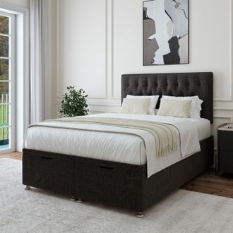 Bedmaster Linen Ottoman Divan Base & Button Headboard in Charcoal | Size: Small Double