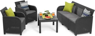 Les Tendances Keter Conjunto De Jard&iacute;n Sanremo Con Dos Sillones Y Sof&aacute; De 3 Plazas Con Mesa Auxiliar, Resina Imitaci&oacute;n Rat&aacute;n Trenzado