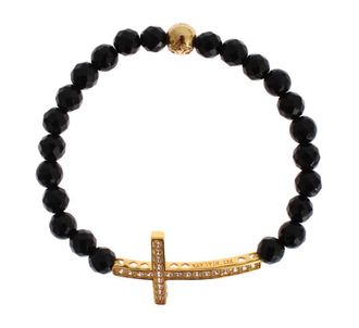 Nialaya Agate Stone gold CZ Cross 925 Womens Bracelet