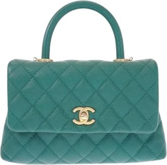 Chanel Pre-owned Quilted Caviar Leather Satchel - Dames - Vintage Handtas - Groen - ONE Size - Leer - Vintage