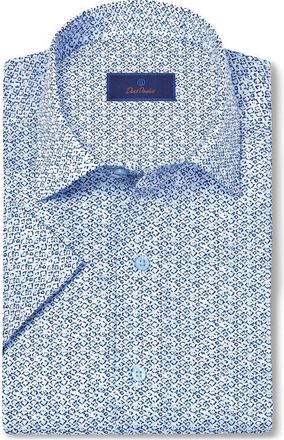 David Donahue Abstract Print Lyocell Short Sleeve Shirt in White/Blue at Nordstrom Rack, Size Xx-Large