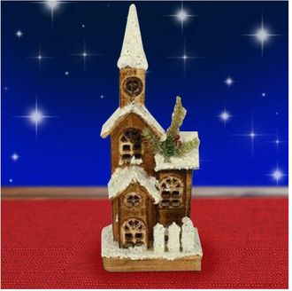 Trade Shop Trade Shop - Campanile Legno Innevato Con Luci Gialle Altezza 41 Cm Decorazioni Natalizie