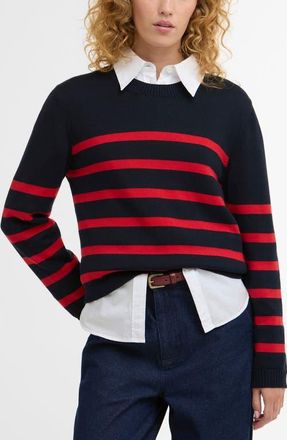 Barbour Fern Stripe Sweater in Navy/Poppy Red at Nordstrom, Size 10 Us