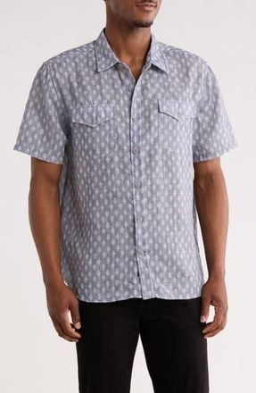 Frye Geometric Print Short Sleeve Button-Up Shirt in Grey at Nordstrom Rack, Size X-Large