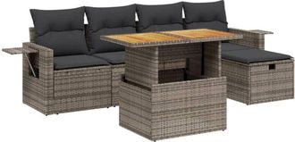 vidaXL Vidaxl - Set De Muebles De Jard&iacute;n 6 Pzas Y Cojines Rat&aacute;n Sint&eacute;tico Gris