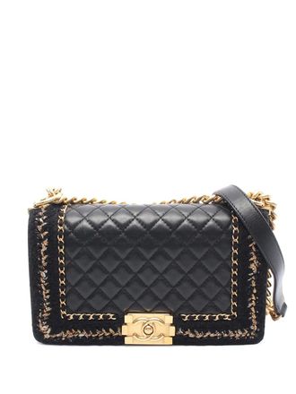 Chanel Borsa a spalla Jacket Boy CC in pelle di agnello e tweed intrecciato 2016-2017 - Nero