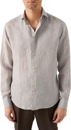 Eton Regular Fit Bengal Stripe Linen Dress Shirt in Light Beige at Nordstrom, Size Xx-Large