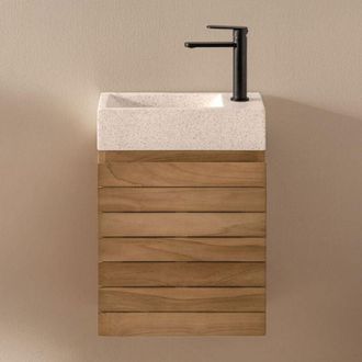 Sklum Conjunto De Mueble De Ba&ntilde;o En Madera De Teca Con Lavabo Integrado En Cemento Napier Sklum