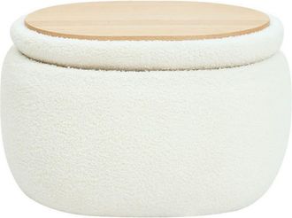 Nordlys Puf mesa de centro en madera e lana blanca