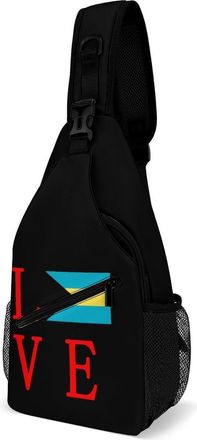 Generic Love Bahamas Flag Mens Shoulder Bags Sling Crossbody Backpack Travel Hiking Chest Bag with Small Side 38x20cm