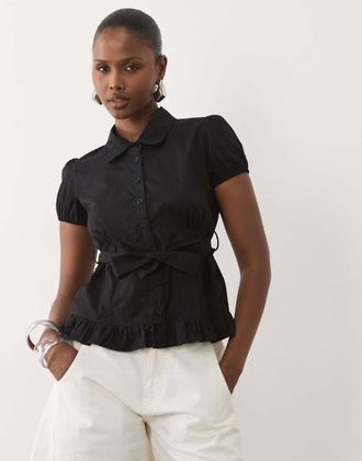 Motel Closie - Blusa nera con maniche a sbuffo-Nero