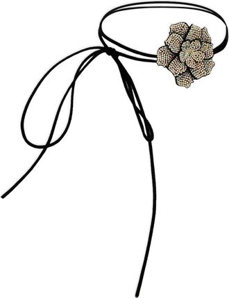 Hzmer Jewellery floral-appliqu&eacute;d choker - women - Fabric/Metal/Rhinestone - One Size - Black