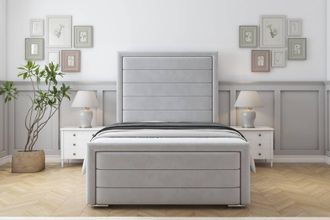 Sloomy Ashford Plush Bed Frame With 50 Upholstered Headboard in Silver | Size: Single