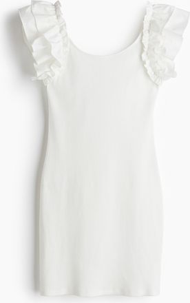 H&M Jerseykleid mit Volant - Weiss