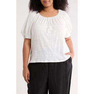 Max Studio Lace Inset Elbow Sleeve Top in White-White at Nordstrom Rack, Size 2 X