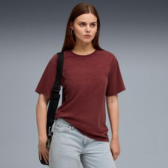 Puma T-Shirt PUMA ESS ELEVATED RELAXED WASH TEE, Damen, Gr. XL, rot (ruby shimmer), Jersey, Obermaterial: 100% Baumwolle, unifarben, relaxed fit normal, Ru