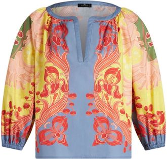 Etro floral-print cotton-poplin blouse - women - Cotton - 46 - Yellow
