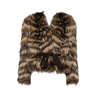 Yves Salomon Giacca con cintura in maglia di merino e pelliccia di volpe - - Jackets - Donna - Marrone - M