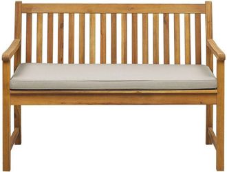 Beliani Banco De Jard&iacute;n De Madera De Acacia Clara 120 Cm Listones Coj&iacute;n Gris Pardo Para Exterior Estilo R&uacute;stico Vivara