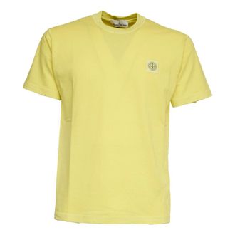 Stone Island T-Shirts, male, Yellow, Size: XL Cotton Crew-neck T-shirt